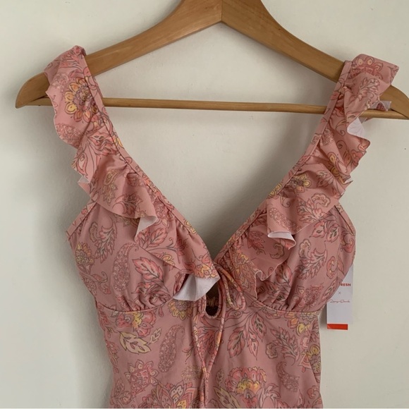 Joe Fresh x Roxy Earle Floral Ruffle One Piece Swimsuit Pink Sz S - Picture 5 of 7